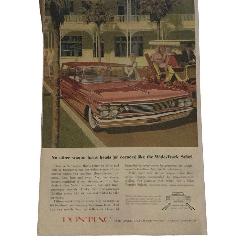 Vintage 1960 Pontiac Wide Track Safari Wagon Ad Advertisement